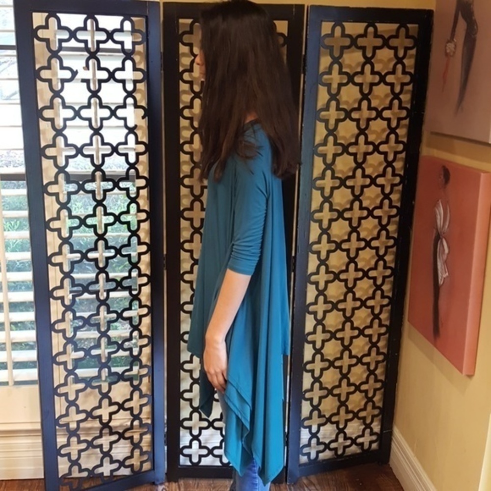 💗TEAL  LONG SWING‎ TUNIC ASYMMETRICAL BLOUSE  TOP SIZE SMALL - Picture 3 of 7